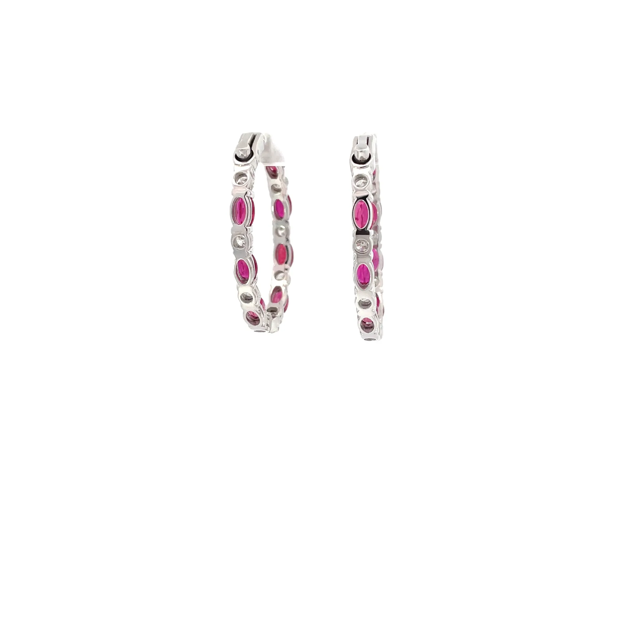 White Gold Diamond Ruby Hoops