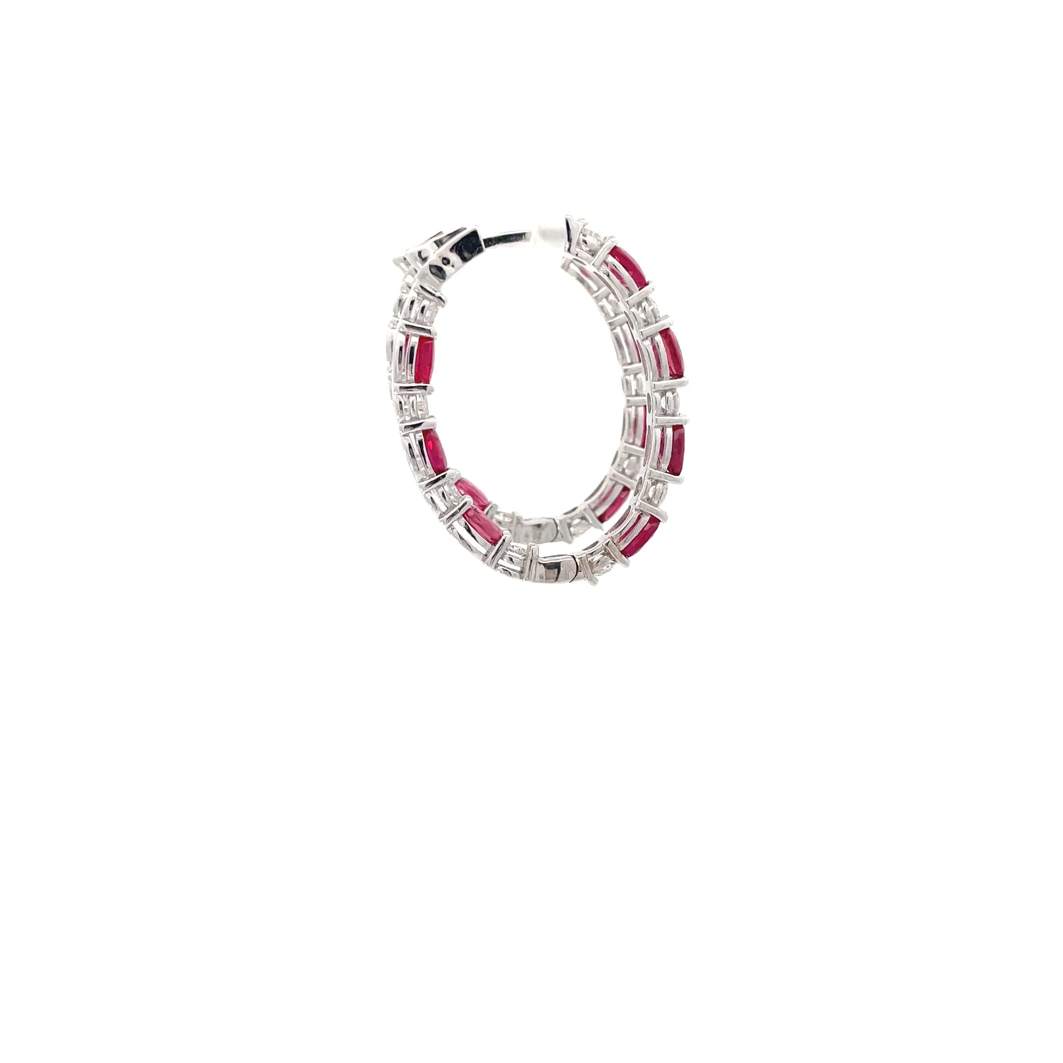 White Gold Diamond Ruby Hoops