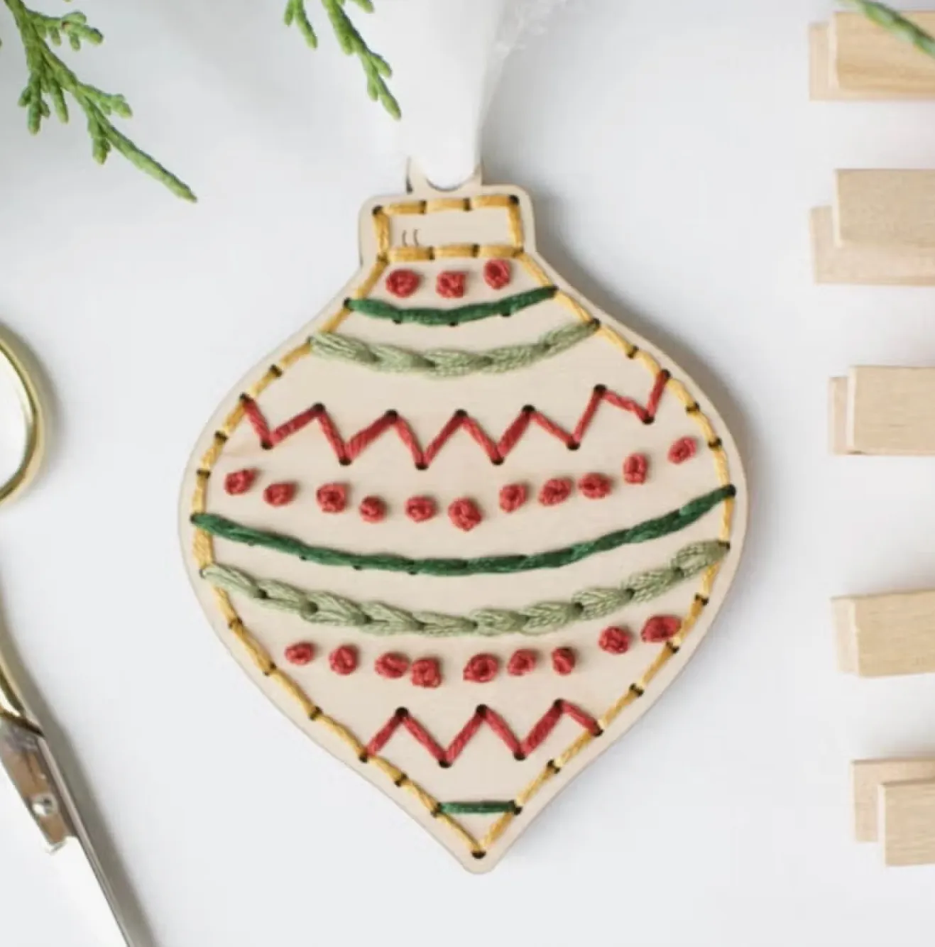 Wooden Holiday Embroidery Ornament Kits