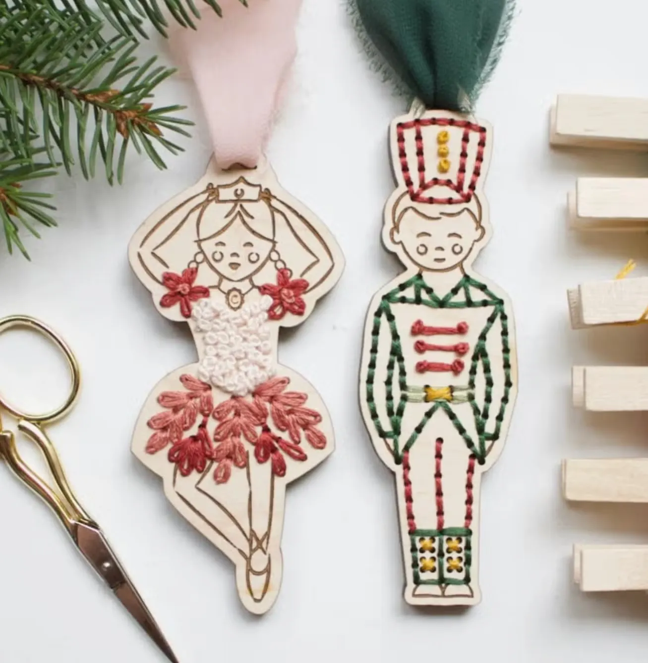 Wooden Holiday Embroidery Ornament Kits