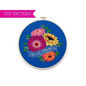 Zinnias And Banner Embroidery PDF Pattern